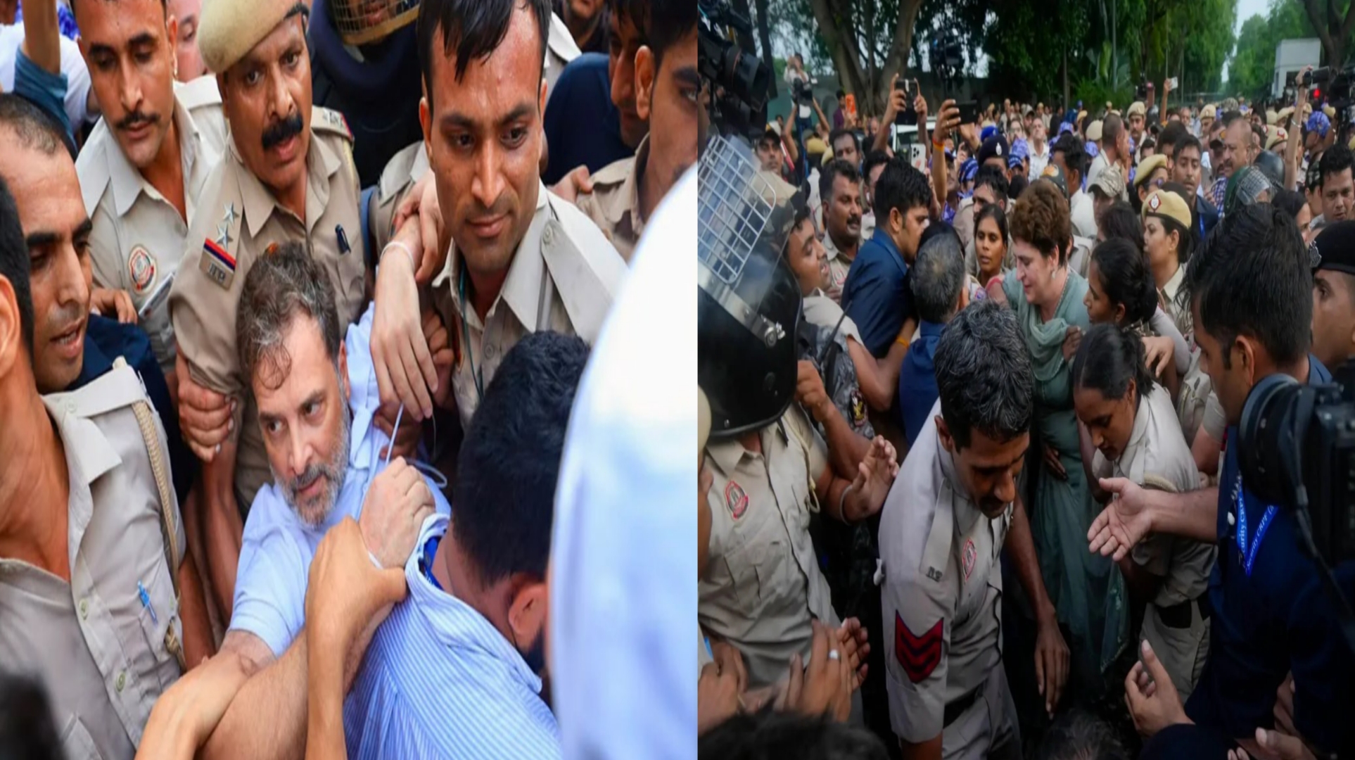 বিক্ষোভের জেরে আটক, দুই ঘণ্টা পর মুক্ত রাহুল-প্রিয়াঙ্কা